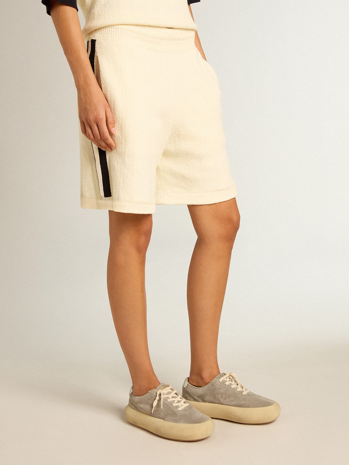 Golden Goose Women's Space-Star shoes in ice-gray suede with perforated star