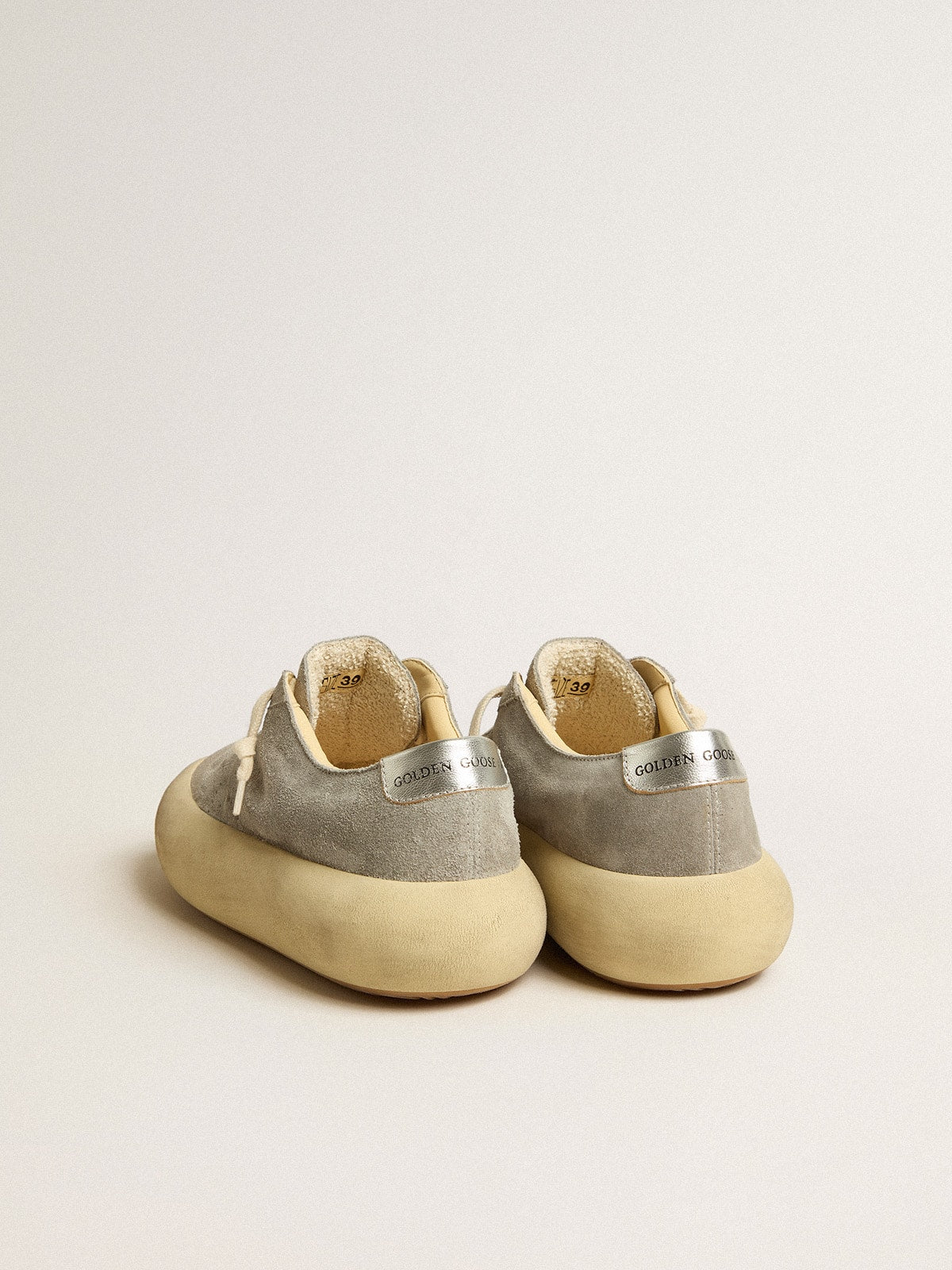 Golden Goose Women's Space-Star shoes in ice-gray suede with perforated star