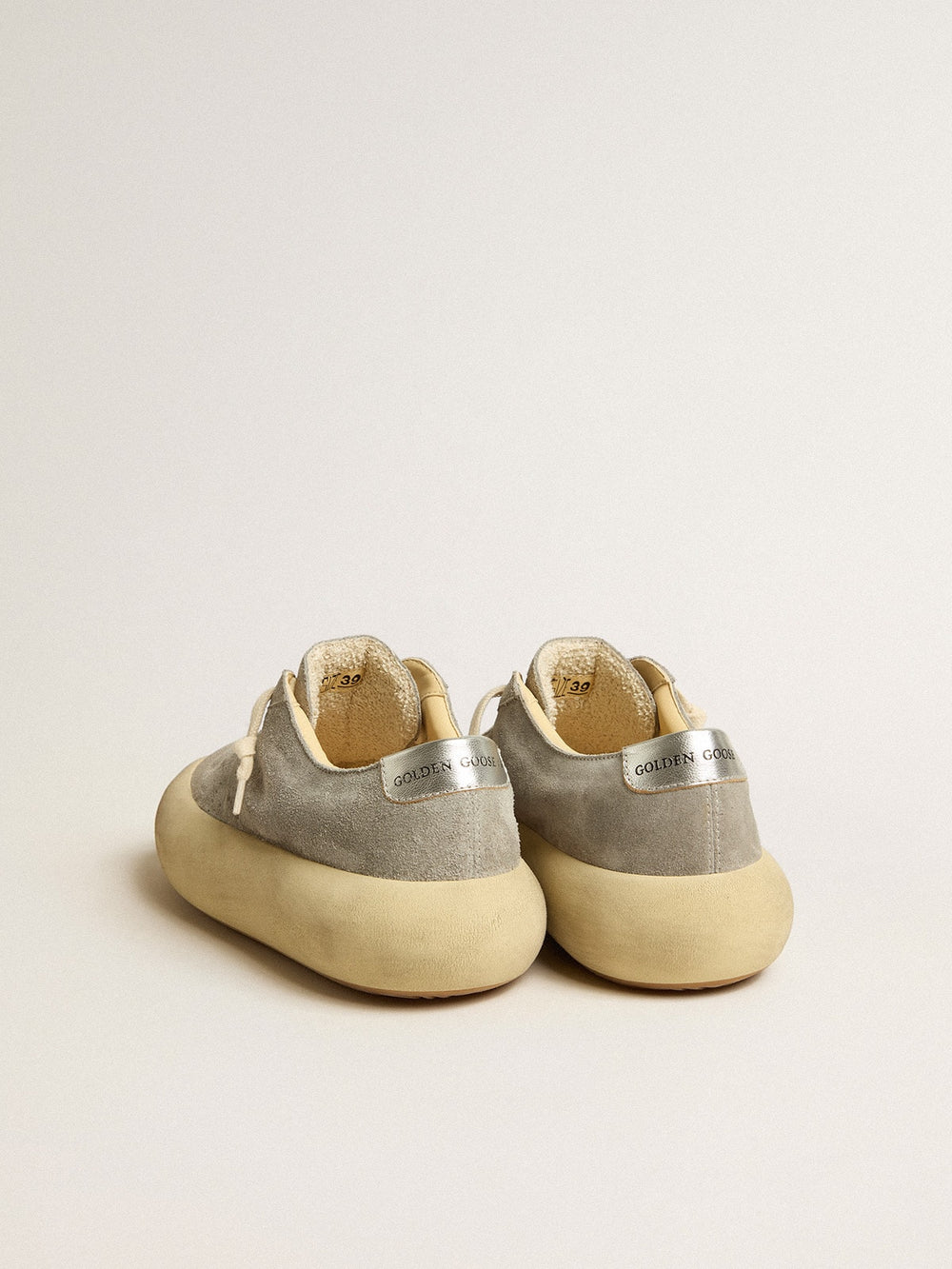 Golden Goose Women's Space-Star shoes in ice-gray suede with perforated star