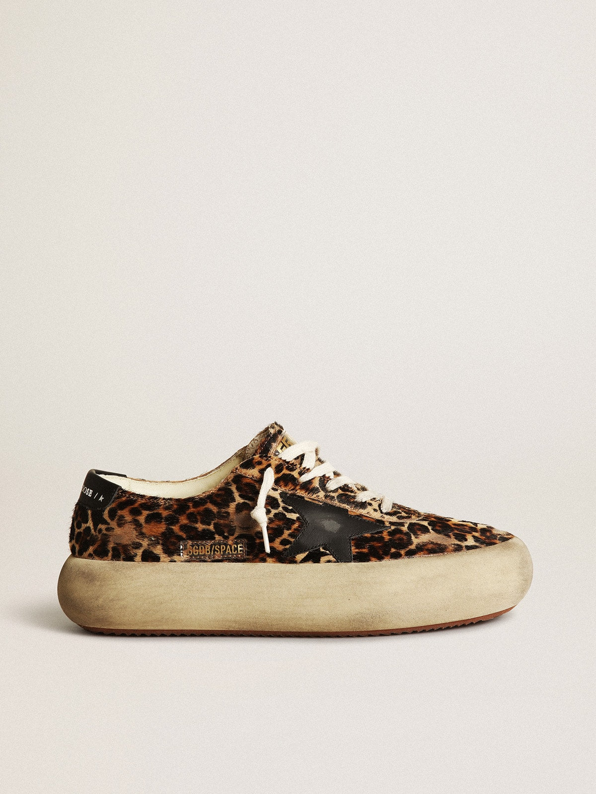 Golden Goose Women's Space-Star in leopard print pony skin with black star