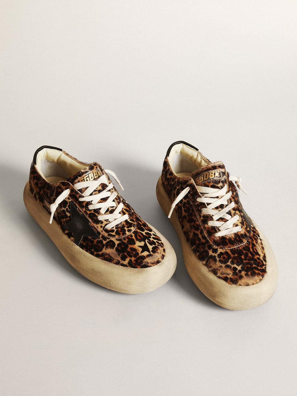 Golden Goose Women's Space-Star in leopard print pony skin with black star
