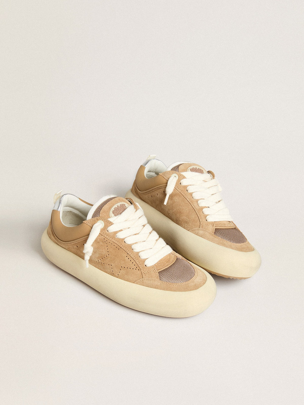 Golden Goose Women's Space-Star Cube in tobacco suede with perforated star