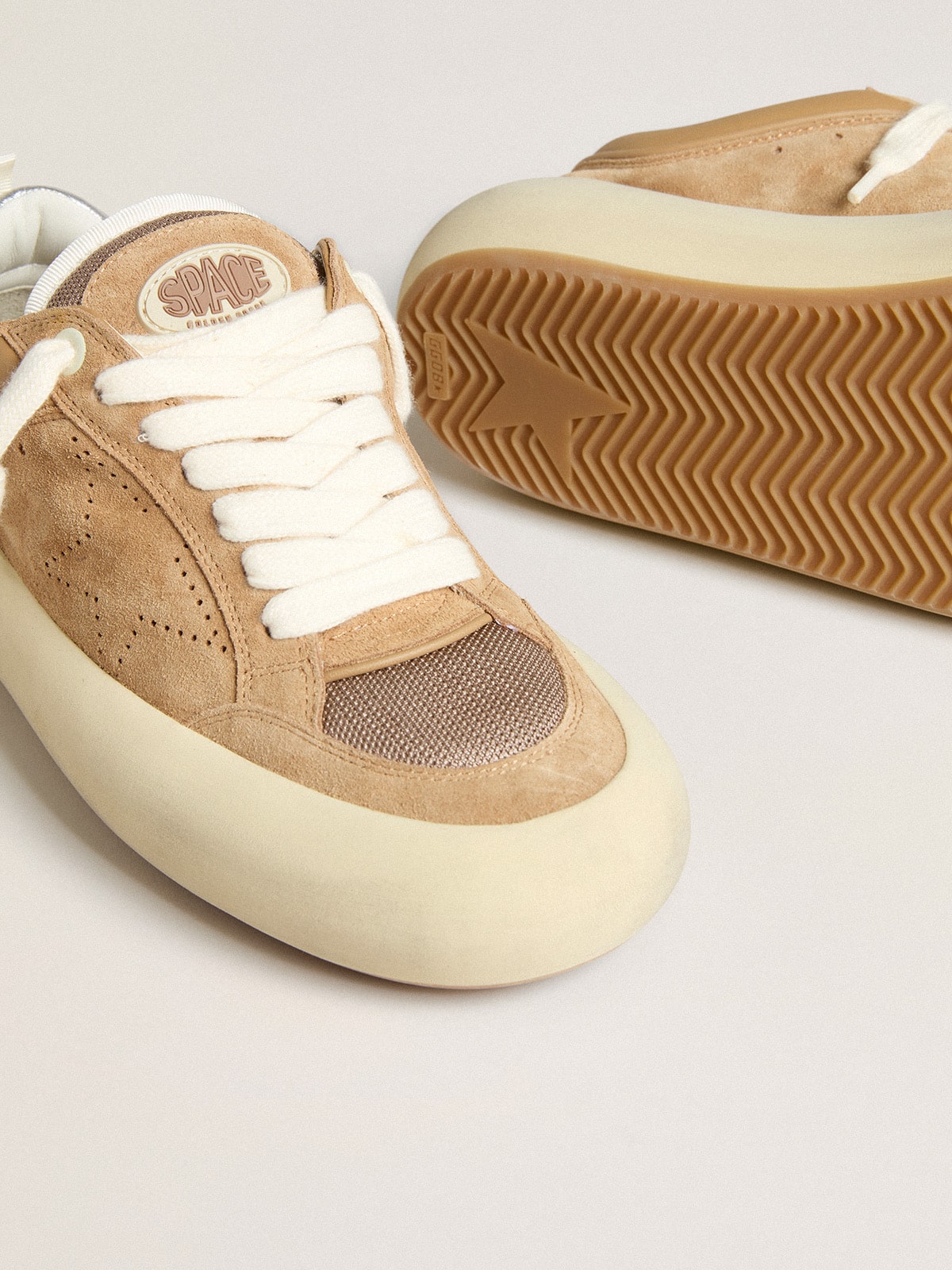 Golden Goose Women's Space-Star Cube in tobacco suede with perforated star
