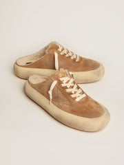 Golden Goose Women's Space-Star Sabot shoes in tobacco-colored suede with shearling lining