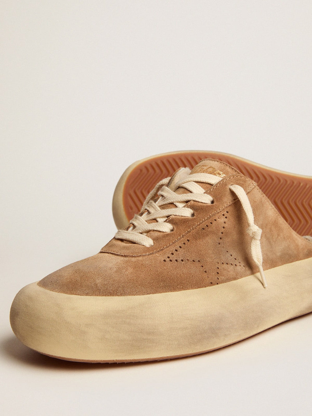 Golden Goose Women's Space-Star Sabot shoes in tobacco-colored suede with shearling lining