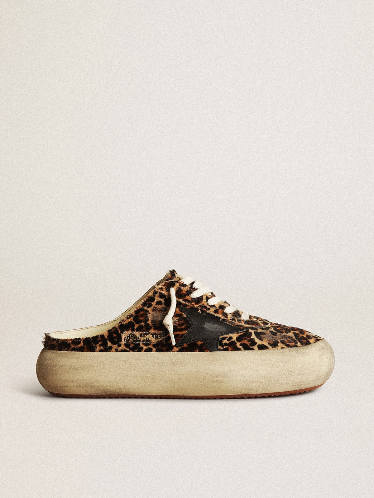 Golden Goose Women's Space-Star Sabot in leopard print pony skin with black star