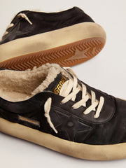 Golden Goose Women's Space-Star shoes in quilted black nylon with shearling lining