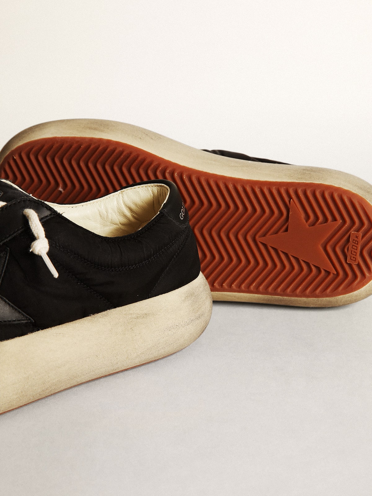 Golden Goose Women's Space-Star shoes in black nylon with black leather star and heel tab
