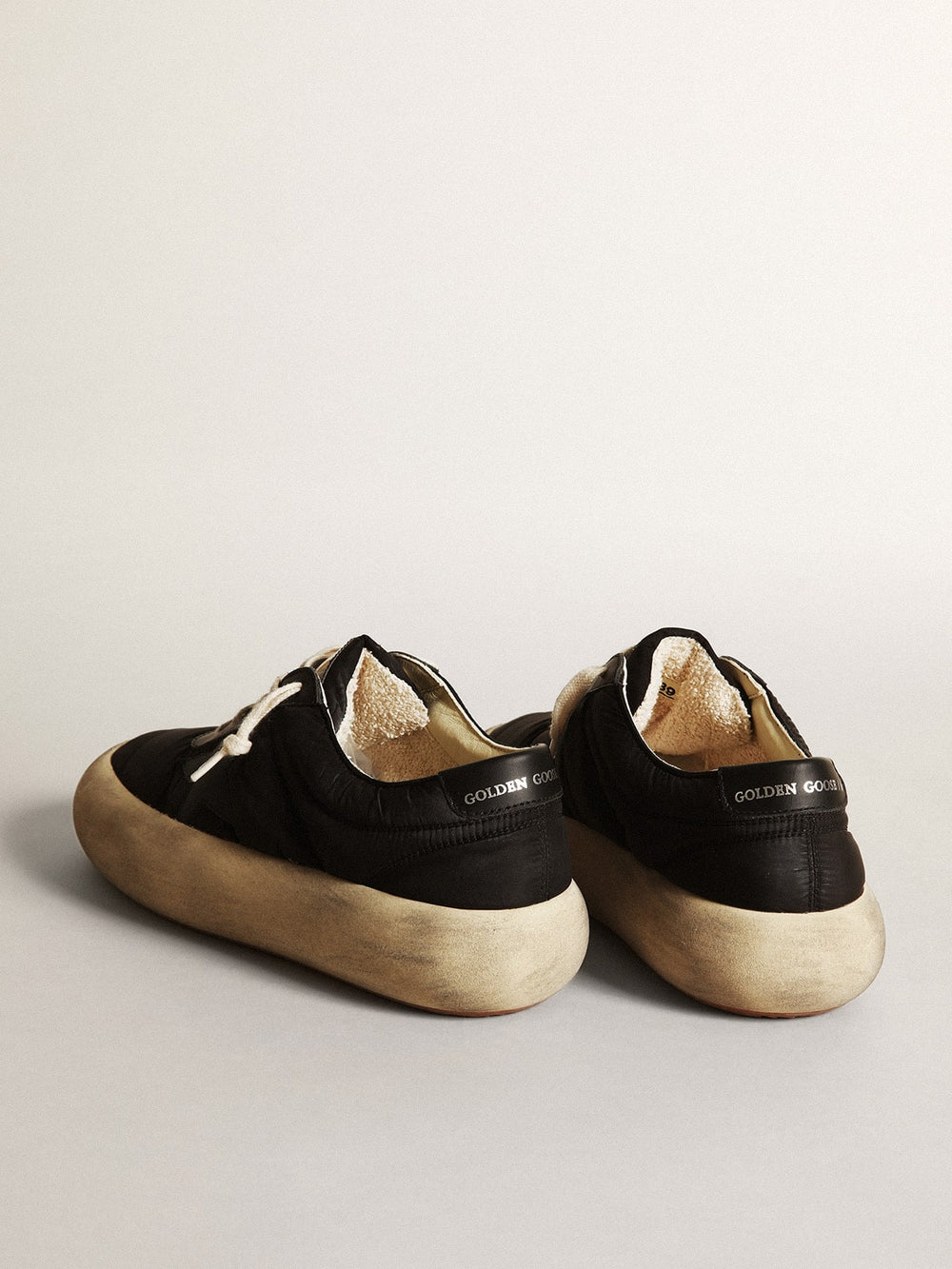 Golden Goose Women's Space-Star shoes in black nylon with black leather star and heel tab
