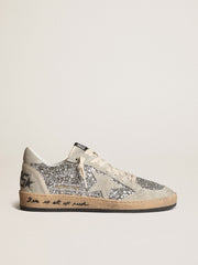 Golden Goose Women’s Ball Star in silver glitter with ice-gray suede inserts