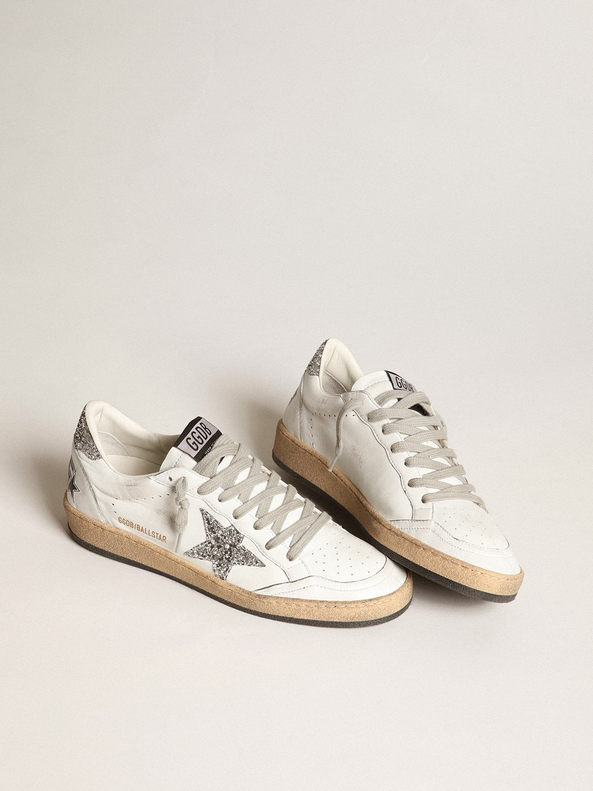 Golden Goose Women's Ball Star in nappa with white star and glitter heel tab