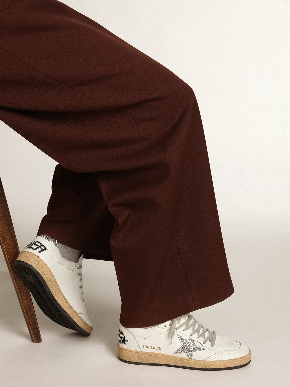 Golden Goose Women's Ball Star in nappa with white star and glitter heel tab