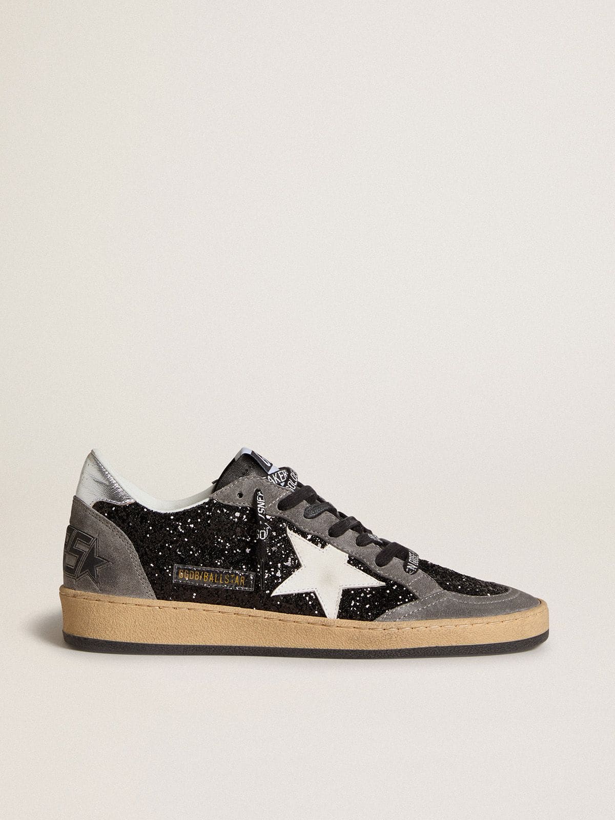 Golden Goose Women's Ball Star in glitter with leather star and metallic leather heel tab