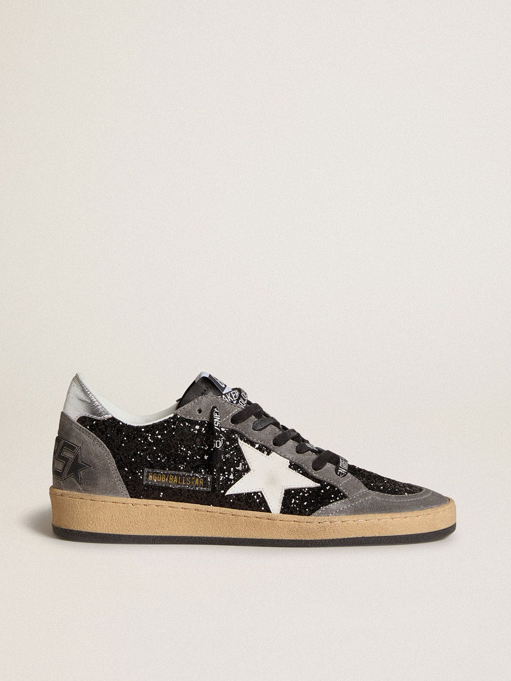Golden Goose Women's Ball Star in glitter with leather star and metallic leather heel tab