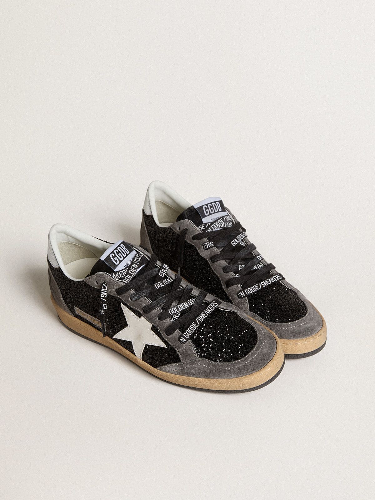 Golden Goose Women's Ball Star in glitter with leather star and metallic leather heel tab