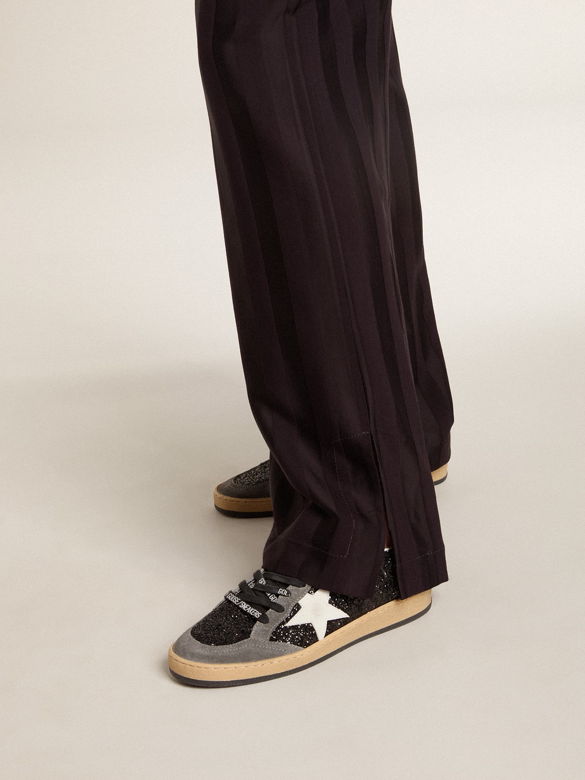 Golden Goose Women's Ball Star in glitter with leather star and metallic leather heel tab