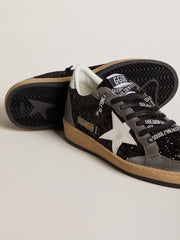Golden Goose Women's Ball Star in glitter with leather star and metallic leather heel tab