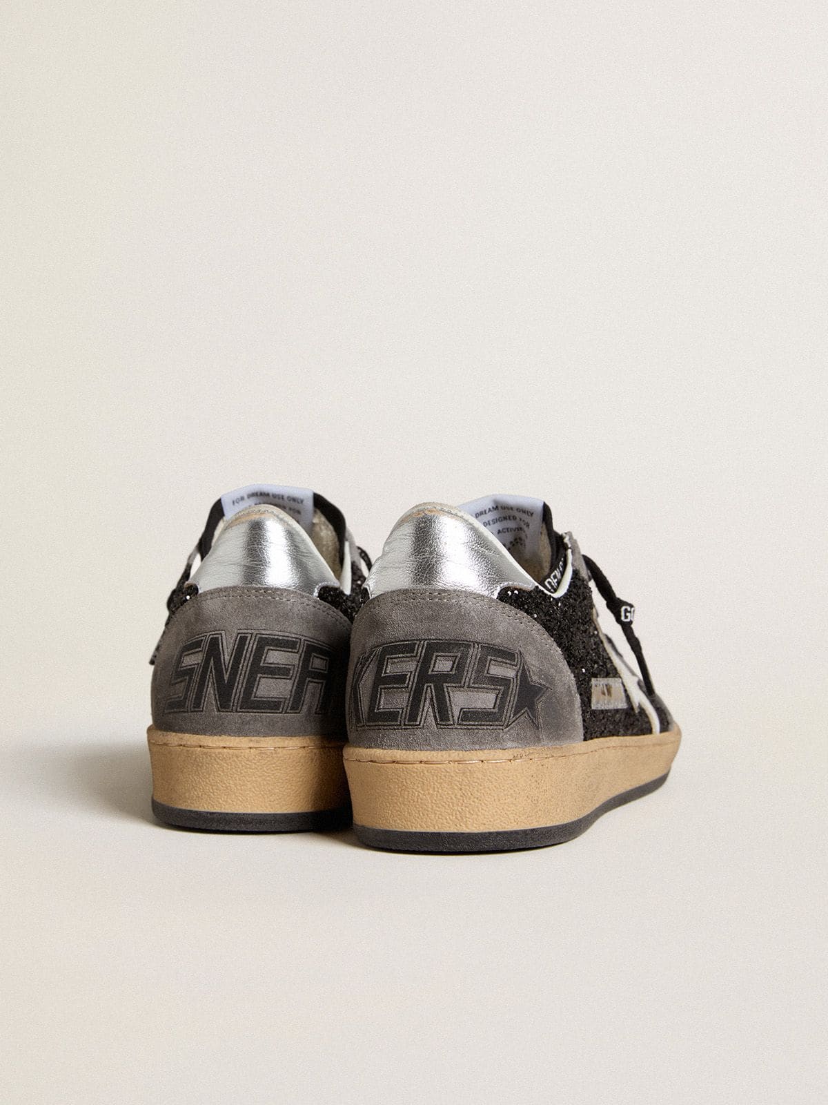Golden Goose Women's Ball Star in glitter with leather star and metallic leather heel tab