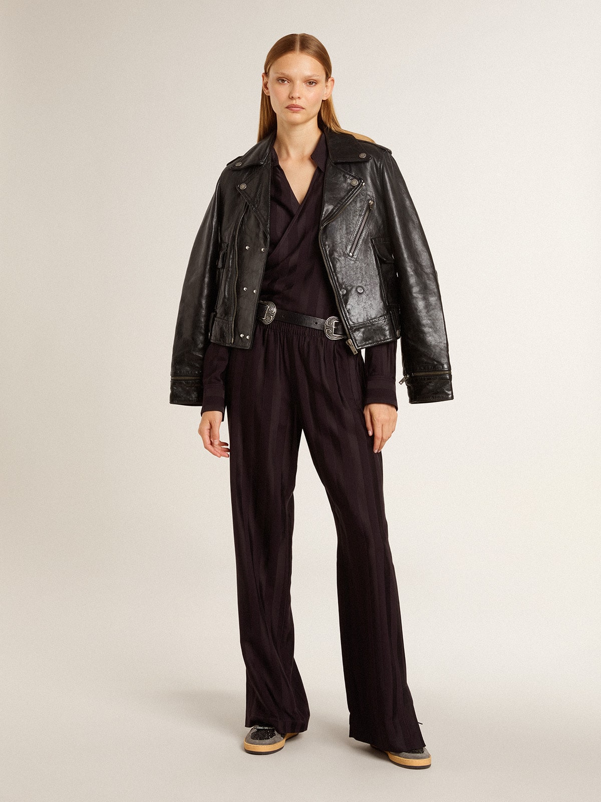 Golden Goose Women's Ball Star in glitter with leather star and metallic leather heel tab