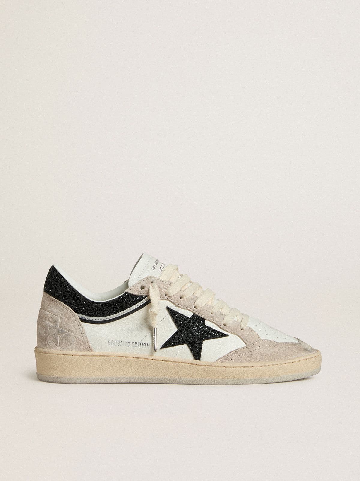 Golden Goose Women's Ball Star LTD in nappa with black crystal star and beige suede inserts