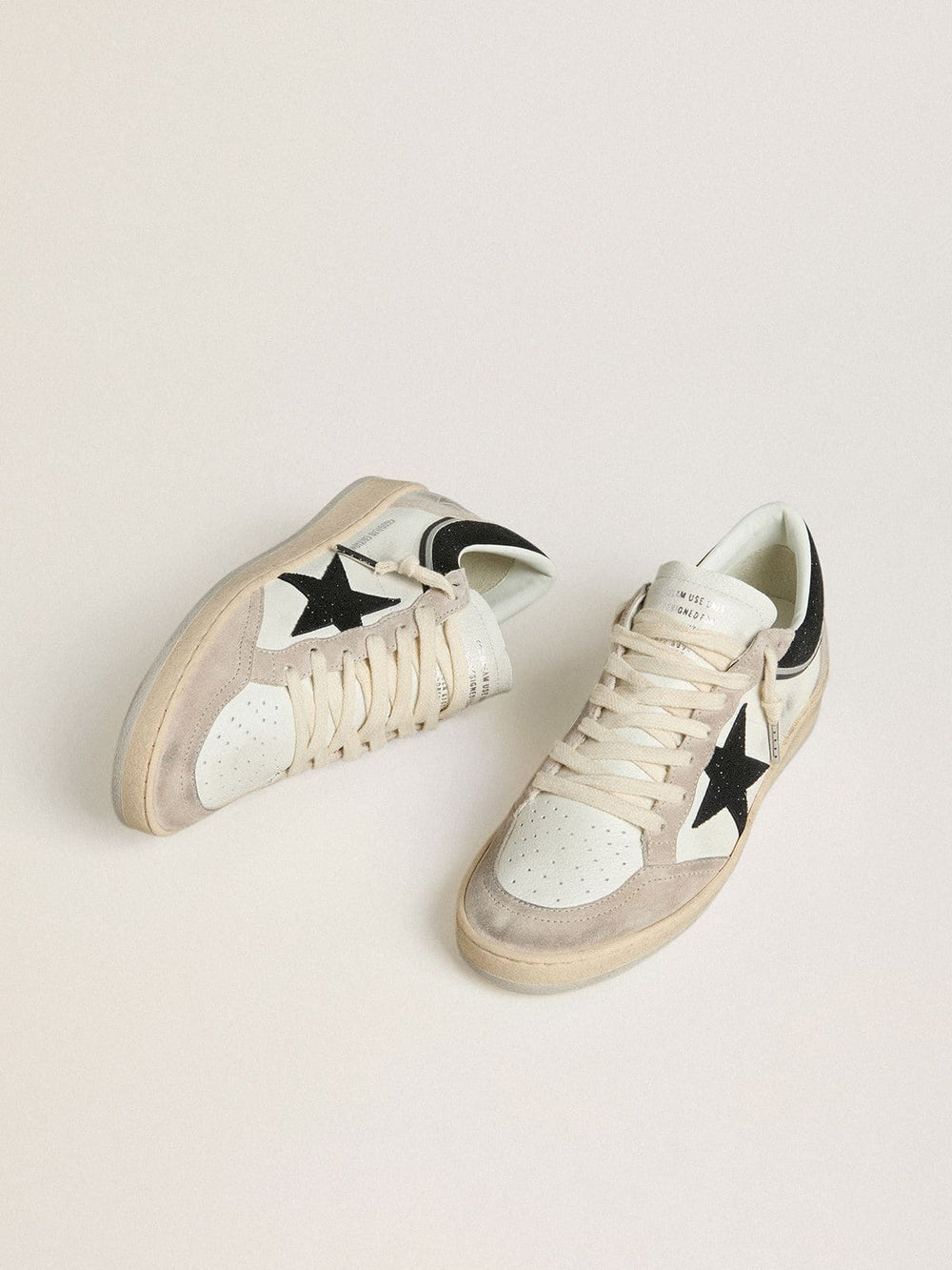 Golden Goose Women's Ball Star LTD in nappa with black crystal star and beige suede inserts