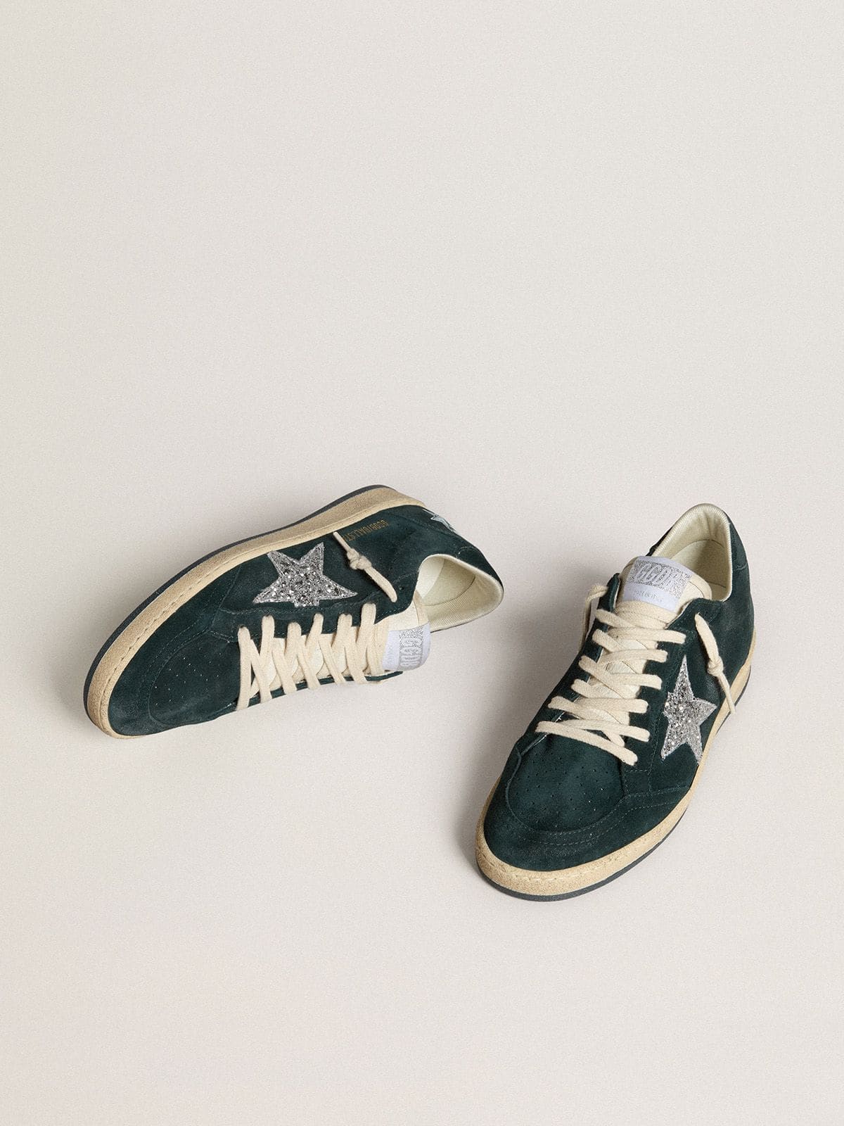 Golden Goose Women's Ball Star in green suede with silver glitter star