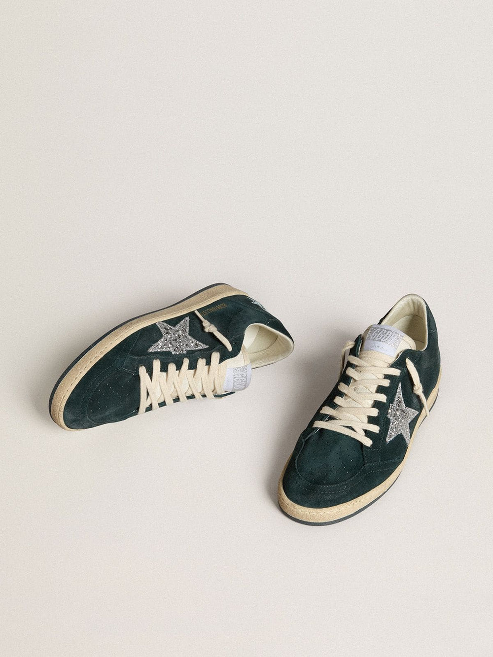 Golden Goose Women's Ball Star in green suede with silver glitter star
