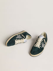 Golden Goose Women's Ball Star in green suede with silver glitter star