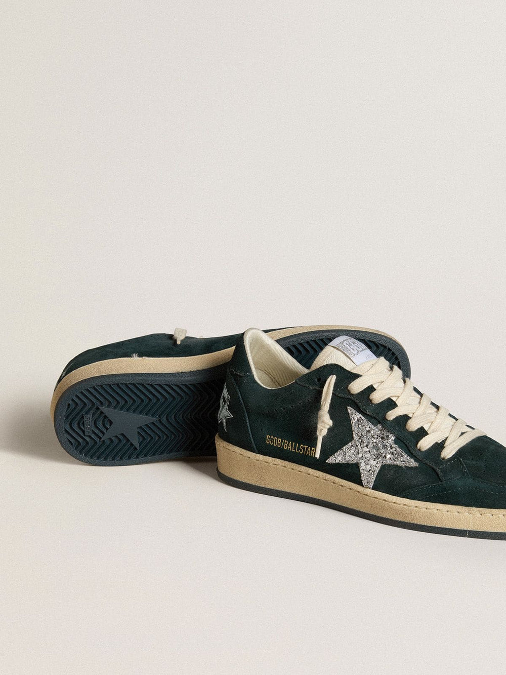Golden Goose Women's Ball Star in green suede with silver glitter star