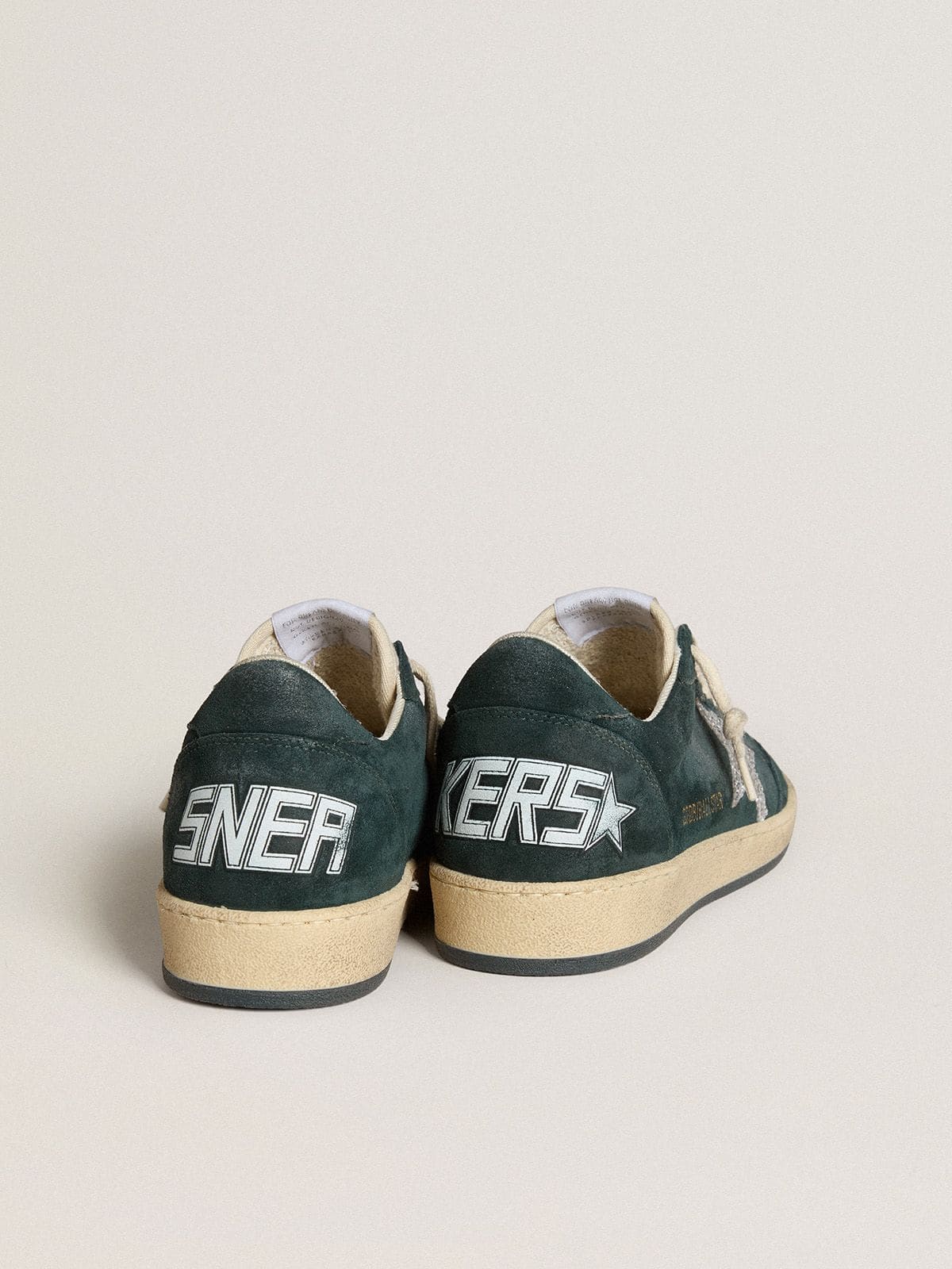 Golden Goose Women's Ball Star in green suede with silver glitter star