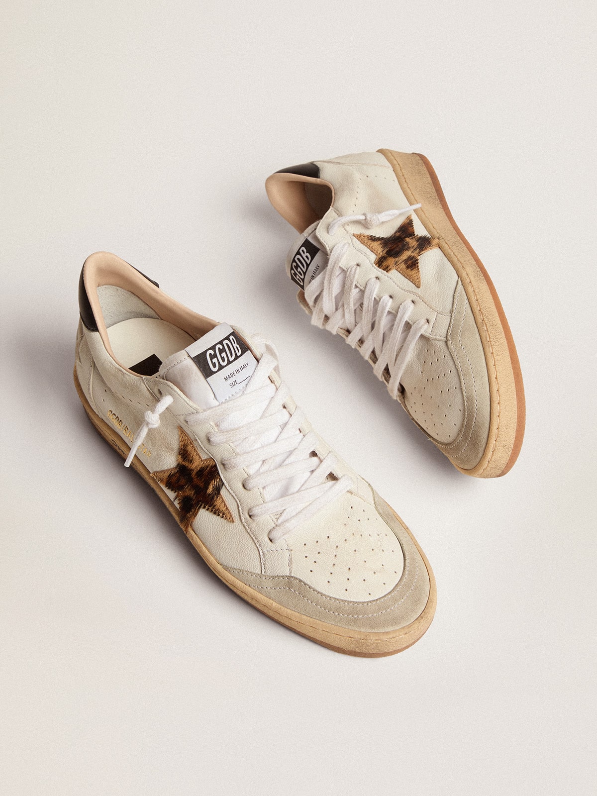 Golden Goose Women's Ball Star with leopard print pony skin star and black heel tab