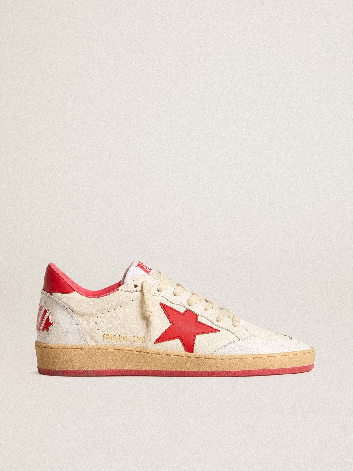 Golden Goose Women’s Ball Star Wishes in white leather with a red star and heel tab