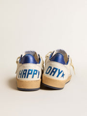Golden Goose Women’s Ball Star Wishes in white nappa leather with bright blue star and heel tab
