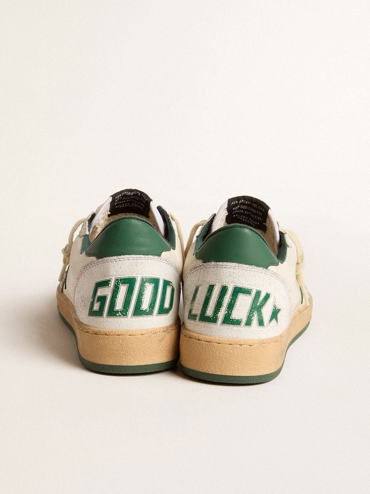 Golden Goose Women's Ball Star Wishes in white nappa leather with green leather star and heel tab