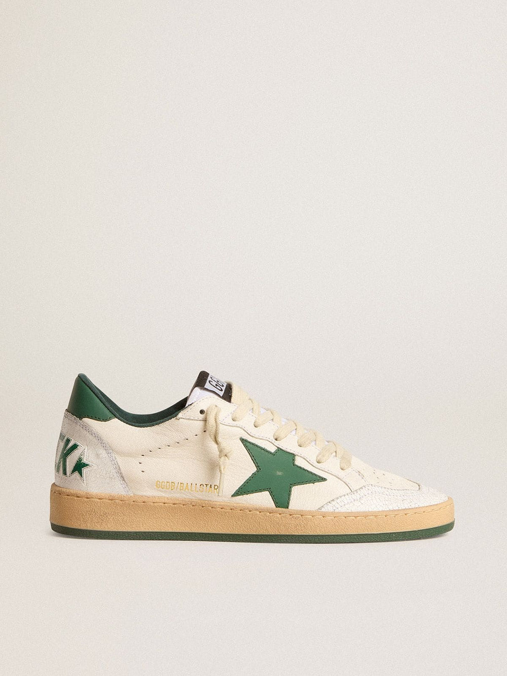 Golden Goose Women's Ball Star Wishes in white nappa leather with green leather star and heel tab