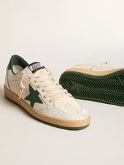 Golden Goose Women's Ball Star Wishes in white nappa leather with green leather star and heel tab