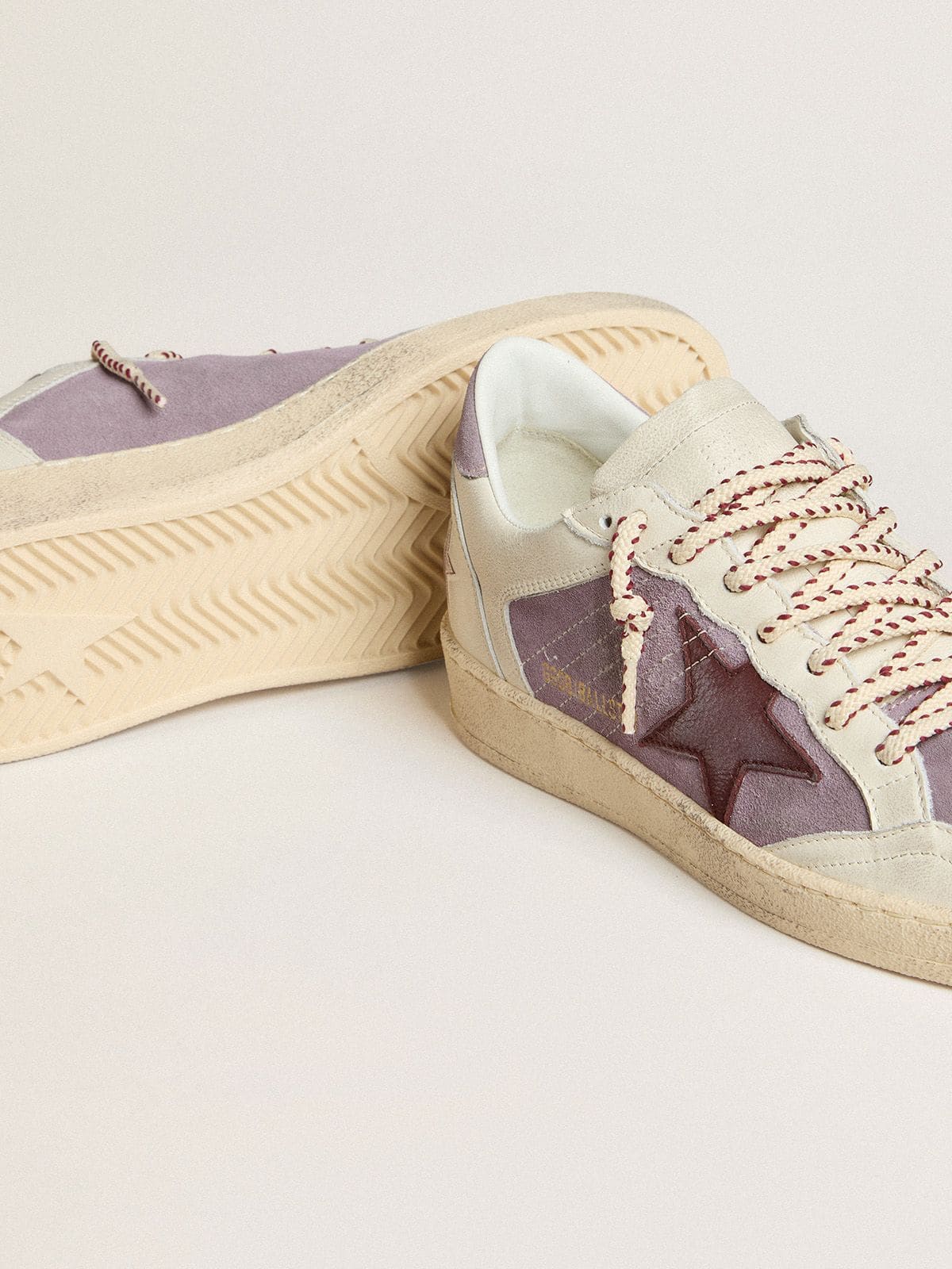 Golden Goose Women’s Ball Star in lilac suede with burgundy leather star and lilac suede heel tab