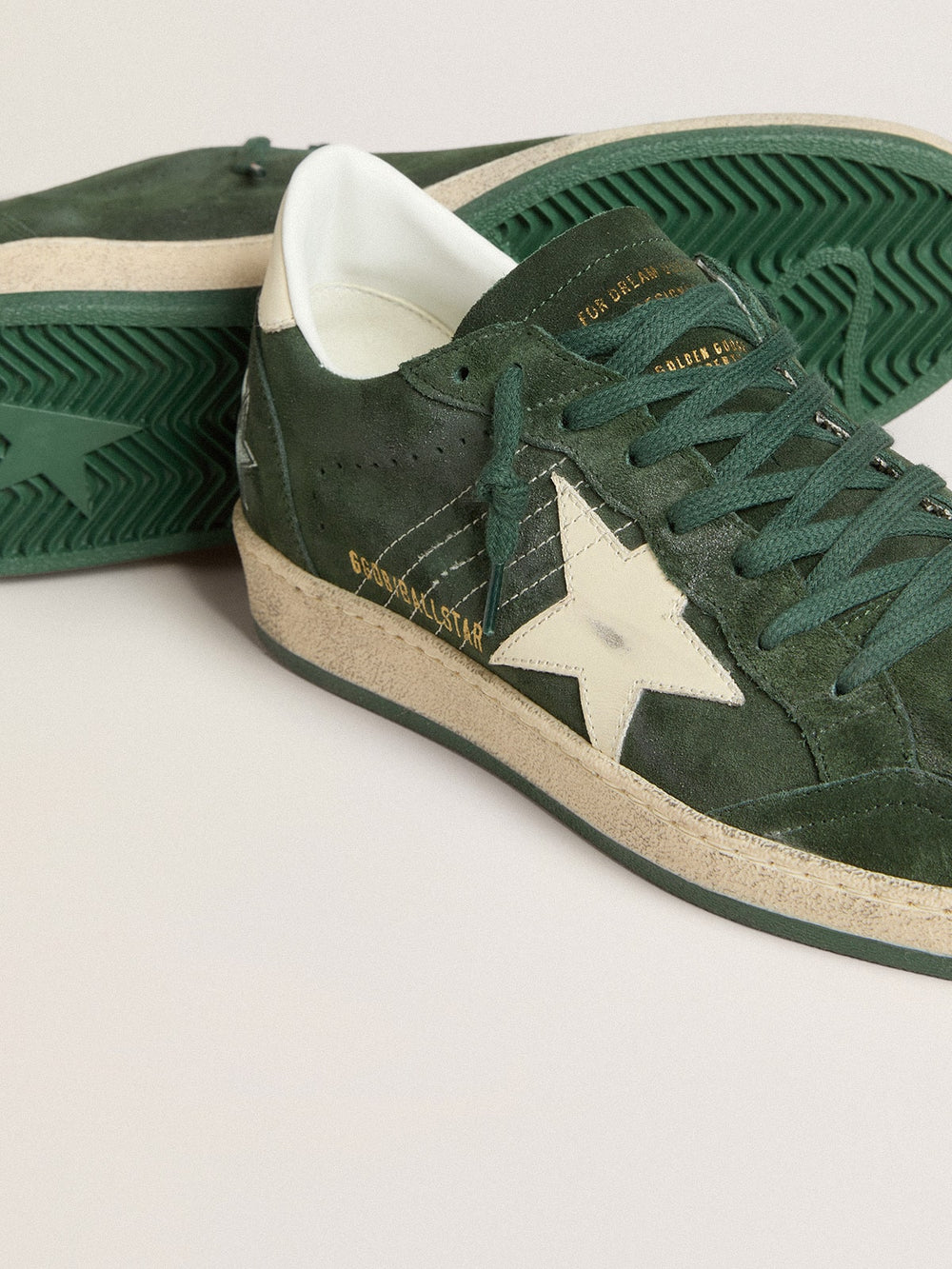 Golden Goose Women's Ball Star in green suede with white leather star and heel tab