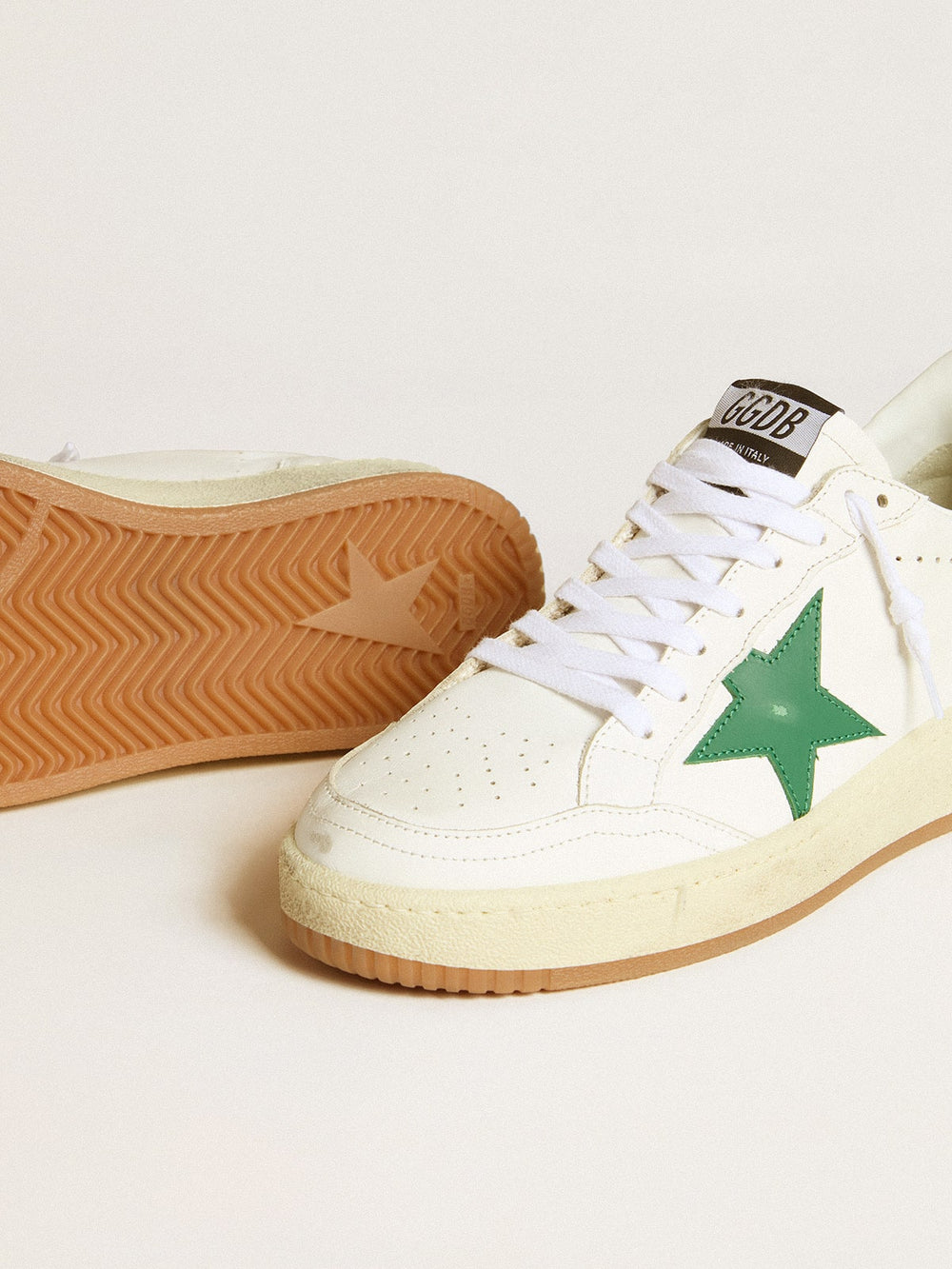 Golden Goose Women's Ball Star with green leather star and metallic leather heel tab