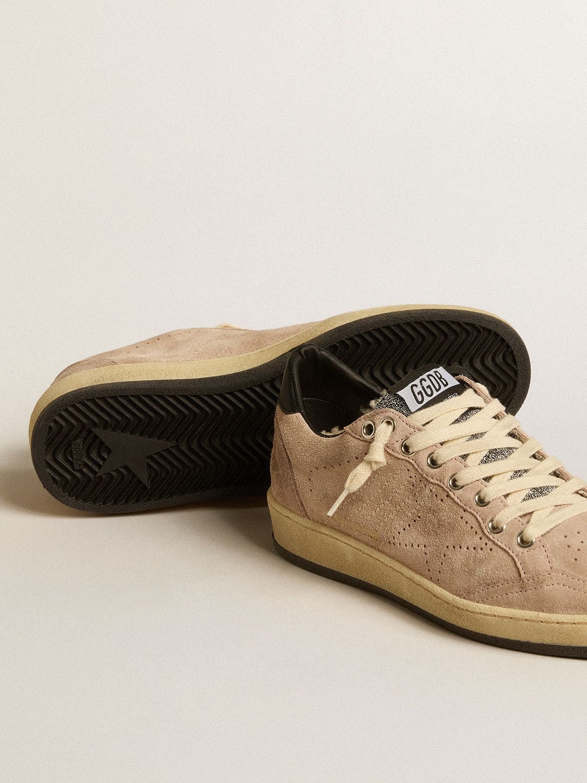 Golden Goose Women's Ball Star LTD in powder pink suede with Swarovski crystal tongue and shearling lining