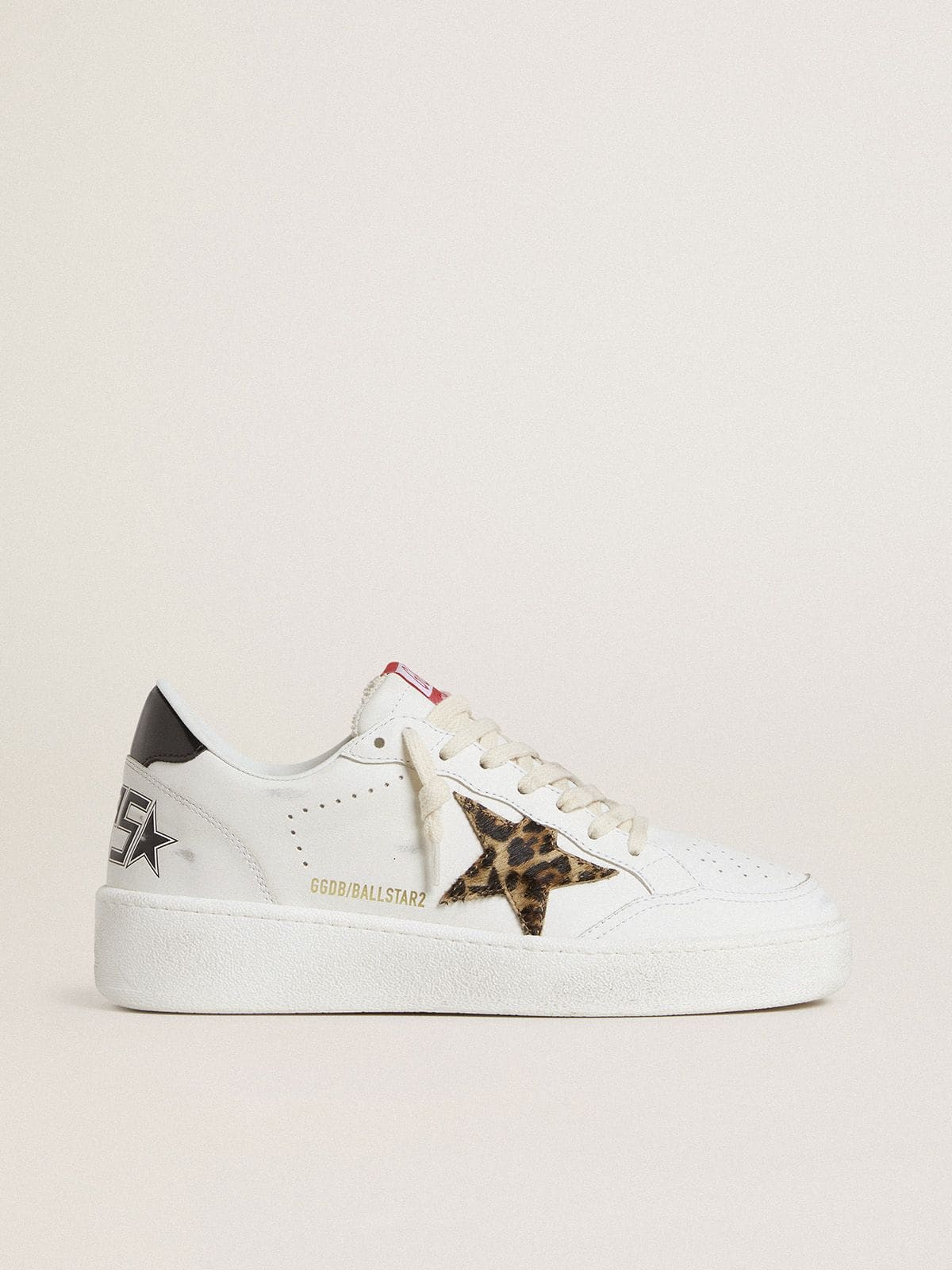 Golden Goose Ball Star with leopard pony skin star and black laminated leather heel tab