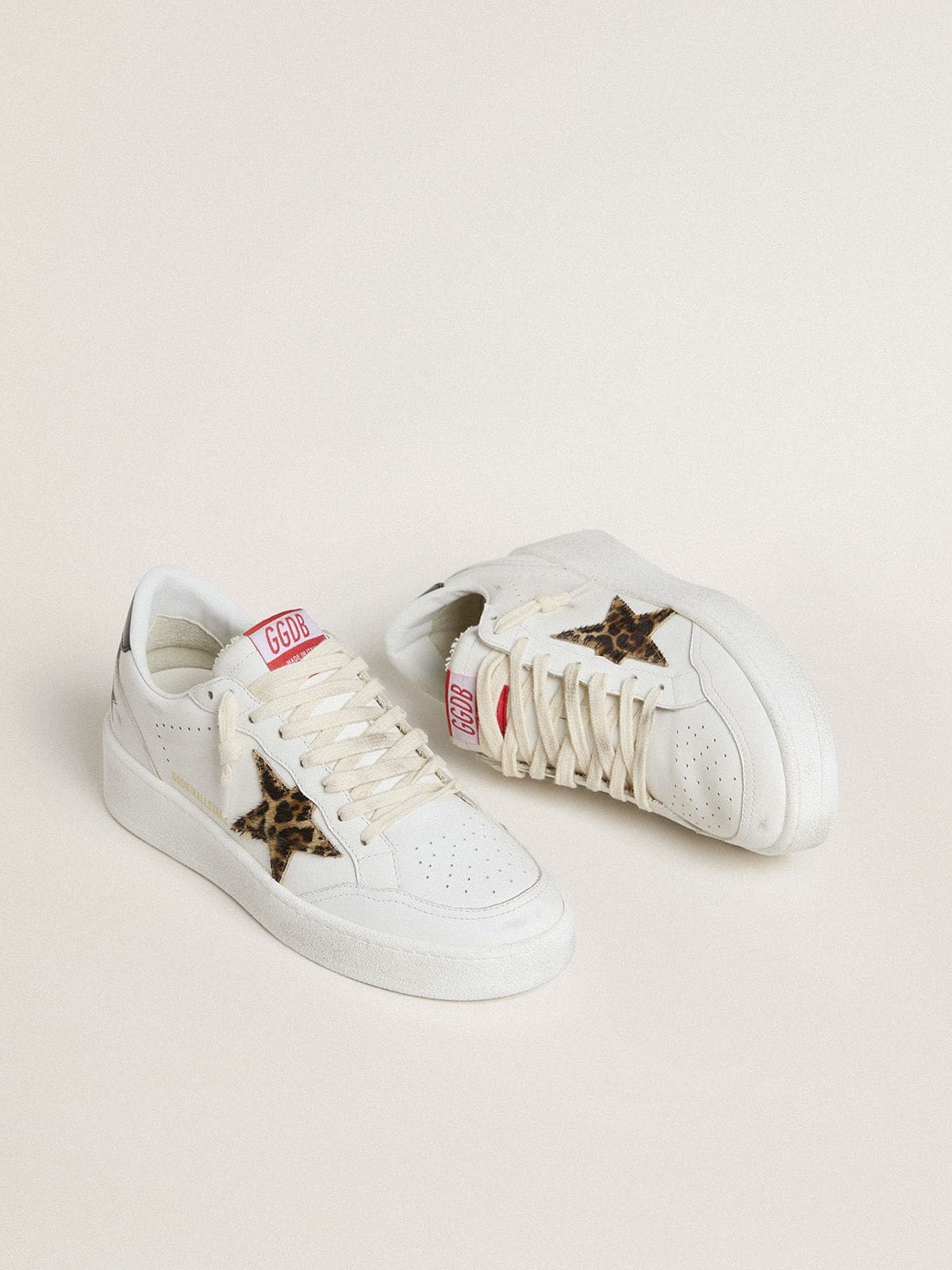 Golden Goose Ball Star with leopard pony skin star and black laminated leather heel tab