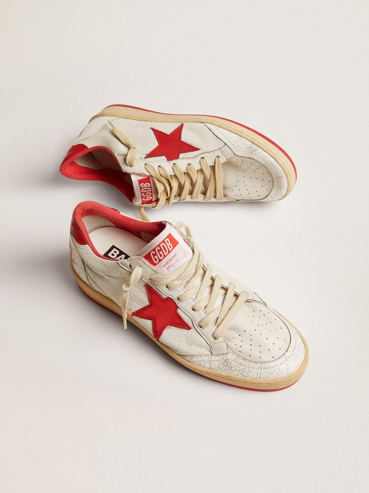 Golden Goose Women's Ball Star in white leather with red star and heel tab