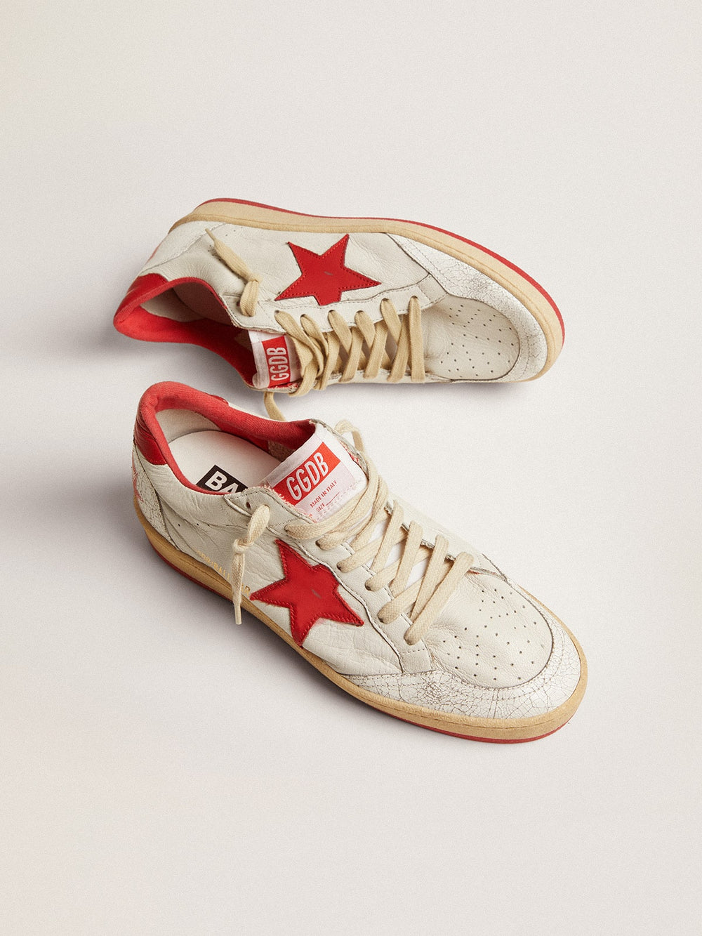 Golden Goose Women's Ball Star in white leather with red star and heel tab
