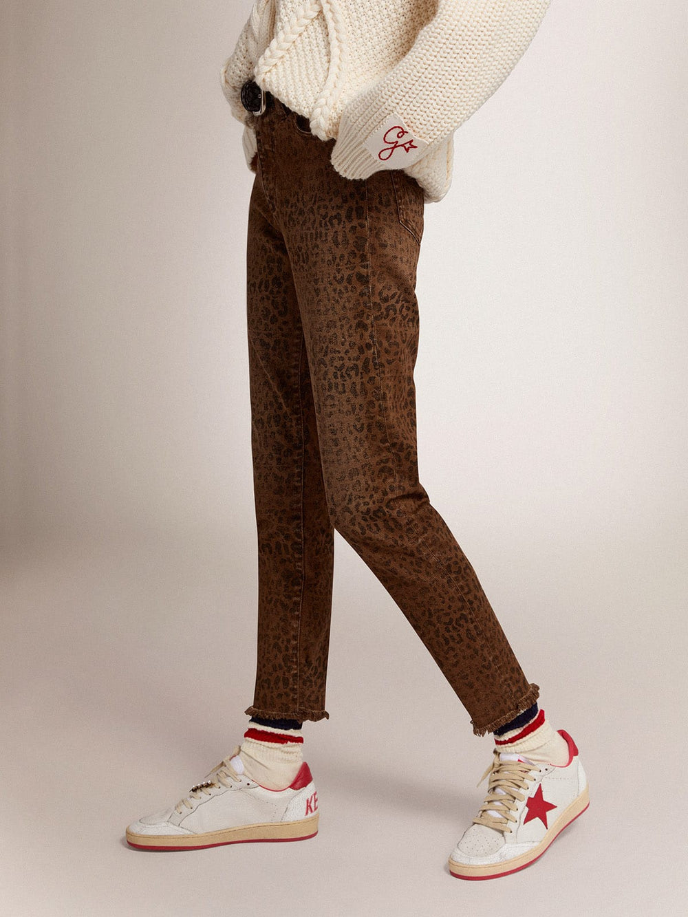 Golden Goose Women's Ball Star in white leather with red star and heel tab