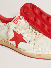 Golden Goose Women's Ball Star in white leather with red star and heel tab