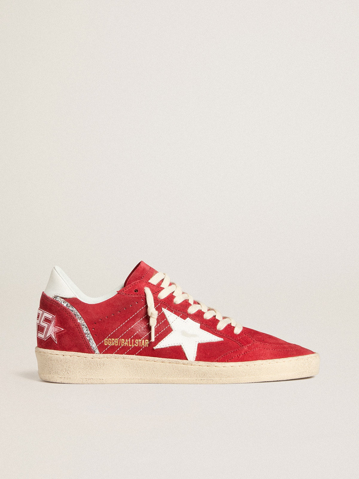 Golden Goose Women's Ball Star in red suede with white leather star and heel tab