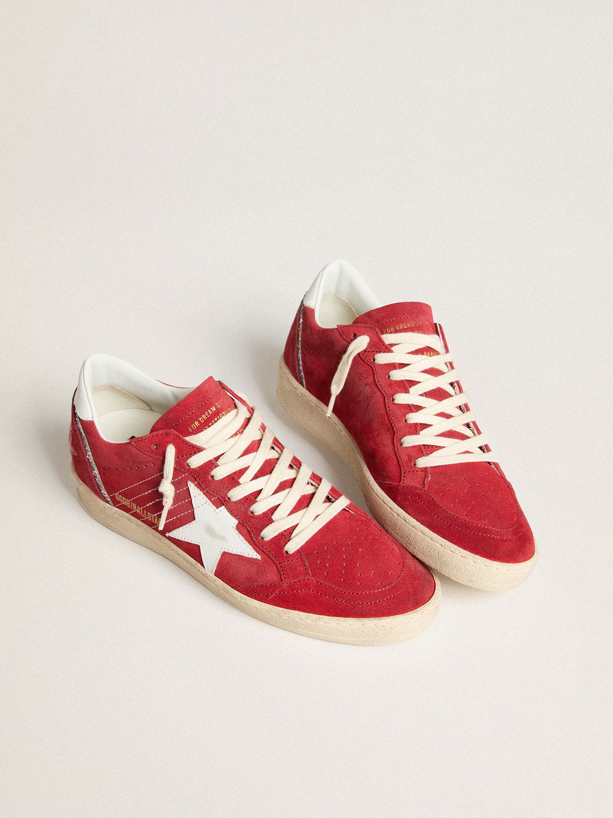 Golden Goose Women's Ball Star in red suede with white leather star and heel tab
