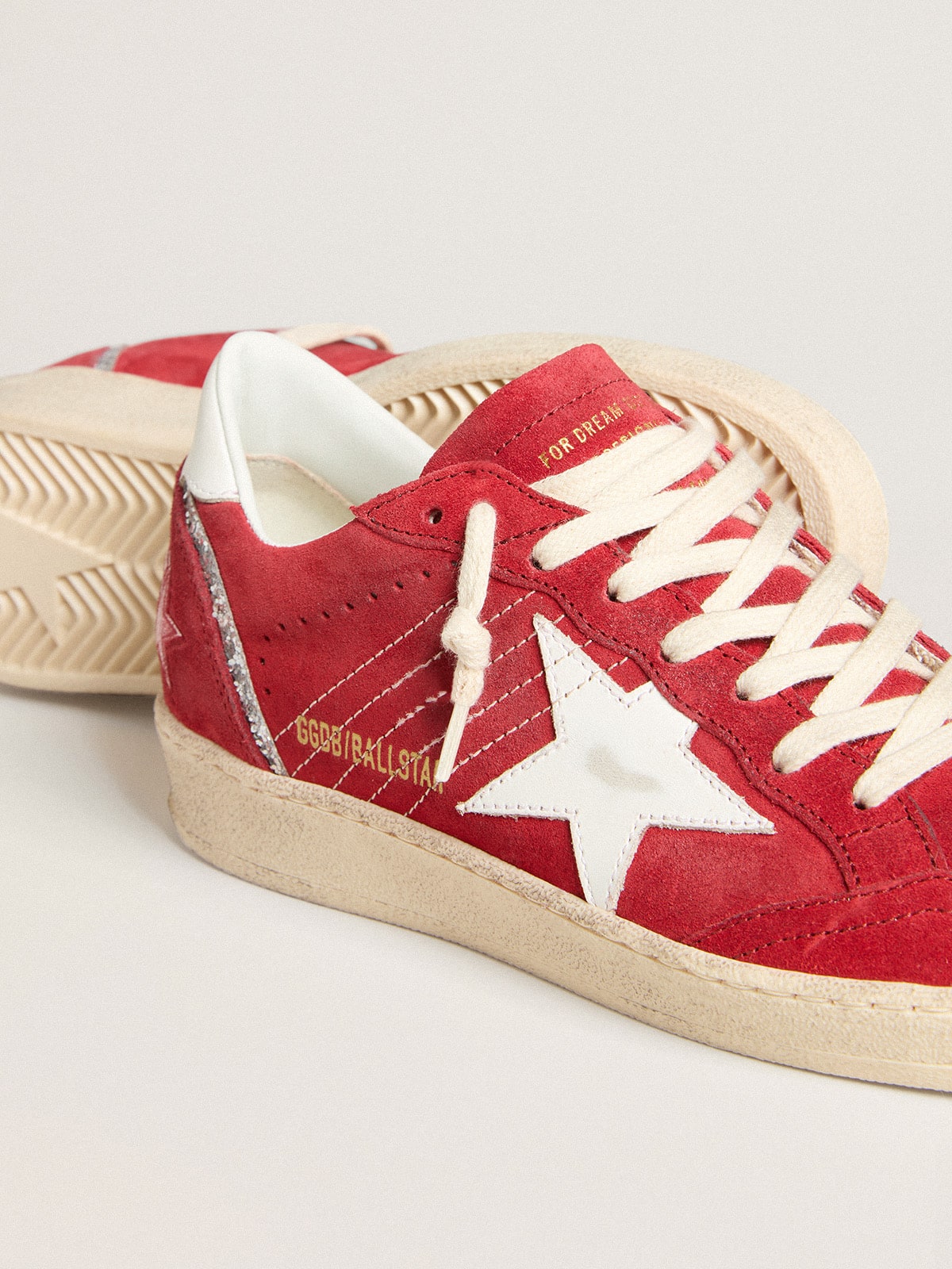 Golden Goose Women's Ball Star in red suede with white leather star and heel tab