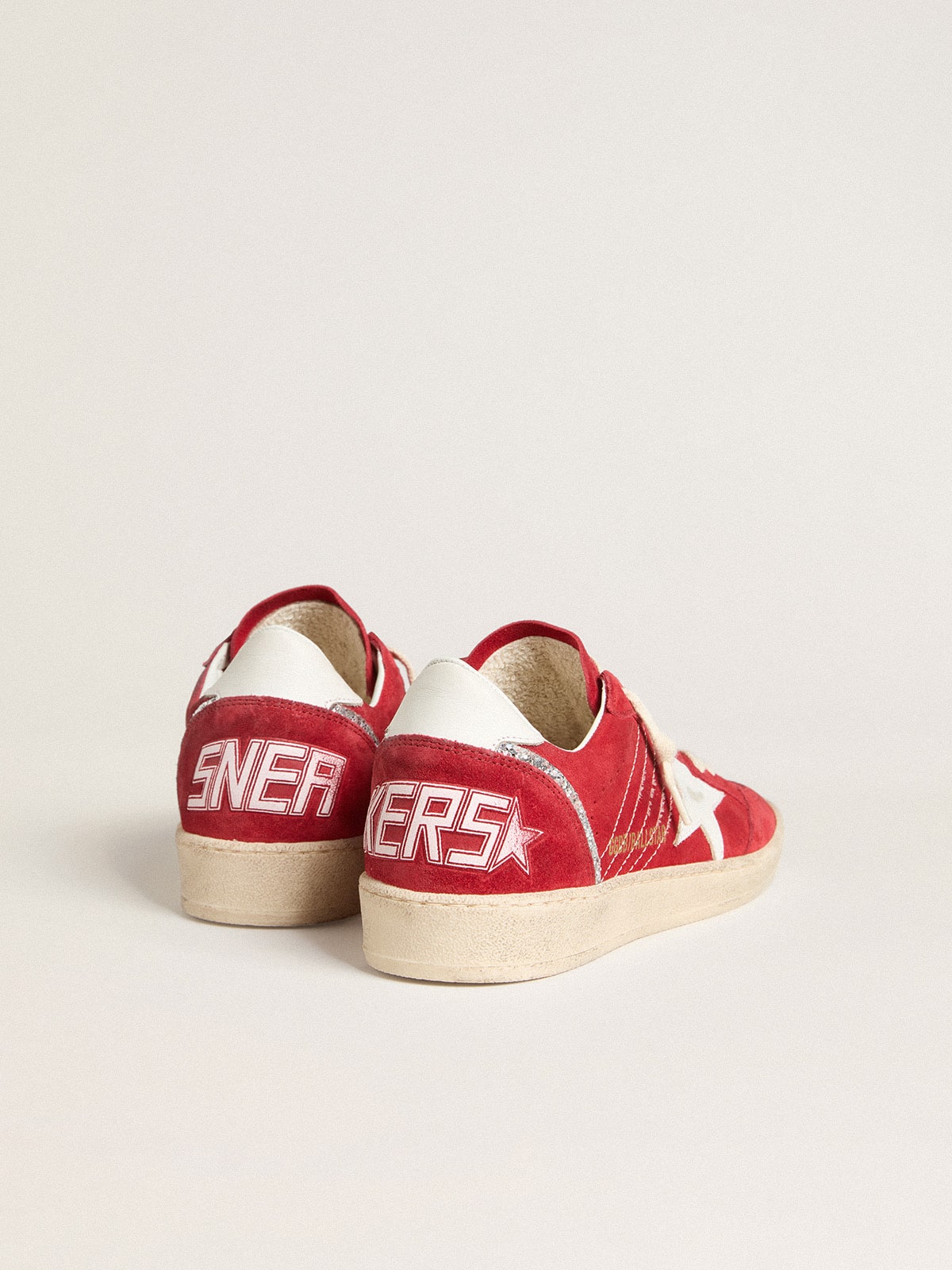 Golden Goose Women's Ball Star in red suede with white leather star and heel tab